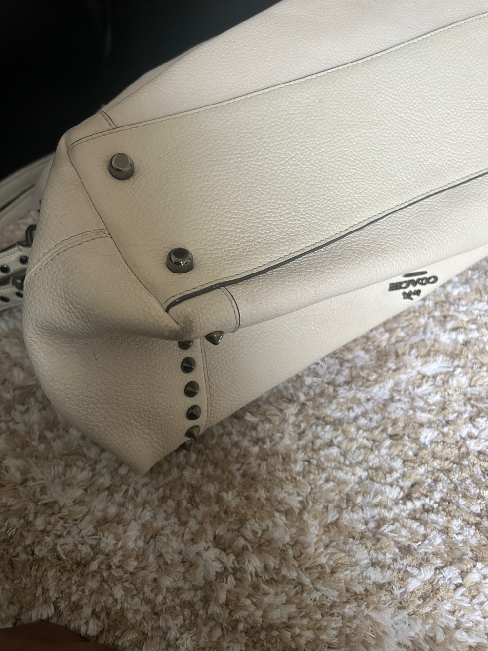 Coach Ivory Pebbled Leather Studded Shoulder Bag - Picture 8 of 9